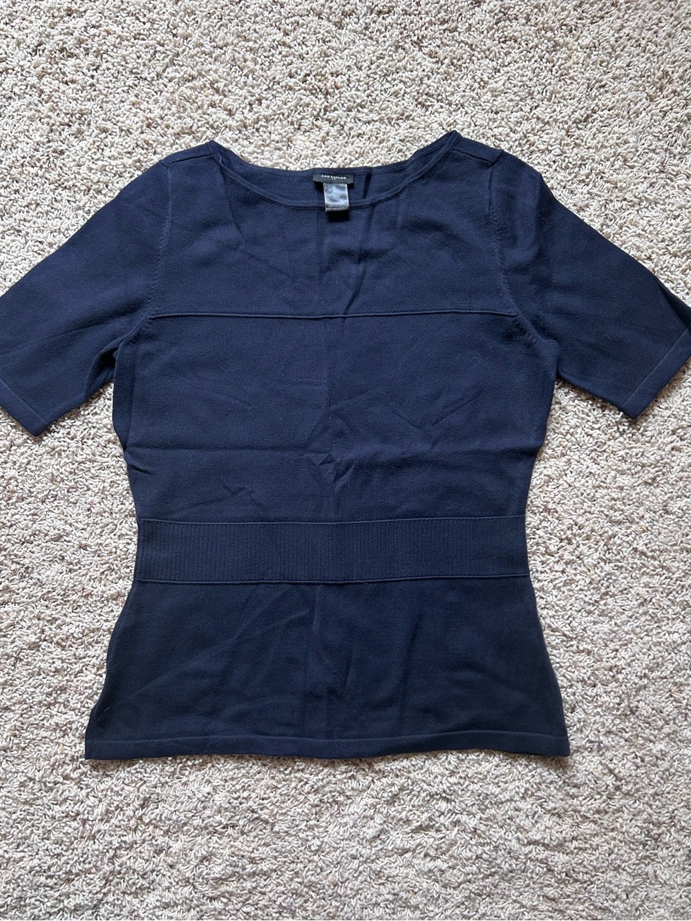 Ann Taylor Navy Short Sleeve Fitted Knit Tee